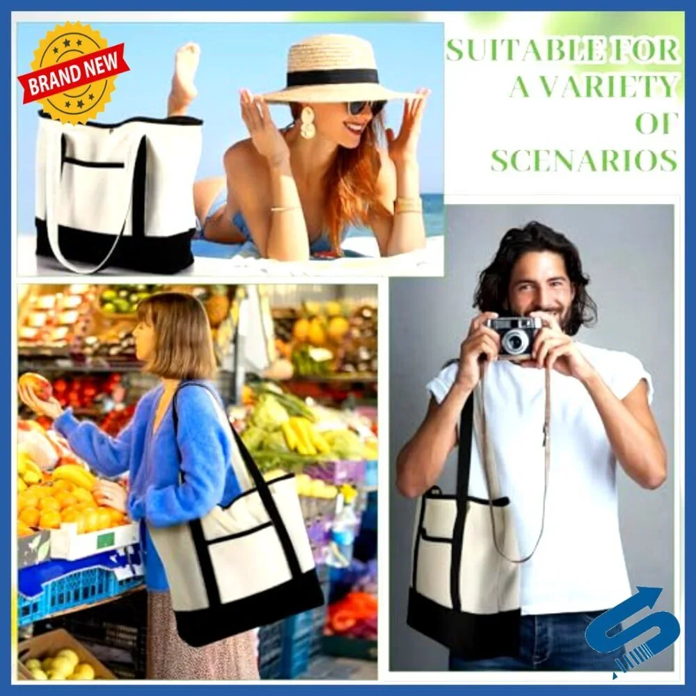 Canvas Tote Bags Bulk Pack Reusable Shopping Bags with Pockets Handles